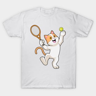 Cat at Tennis with Tennis racket T-Shirt